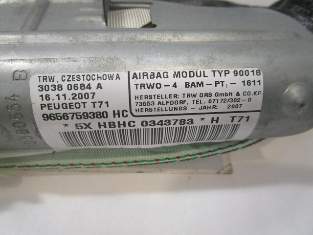 AIRBAG DE CABEZA, LADO DERECHO OEM N. 9656759380 PIEZAS DE COCHES USADOS PEUGEOT 308 MK1 T7 4A 4C BER/SW/CC (2007 - 2013) DIESEL DESPLAZAMIENTO 16 ANOS 2008