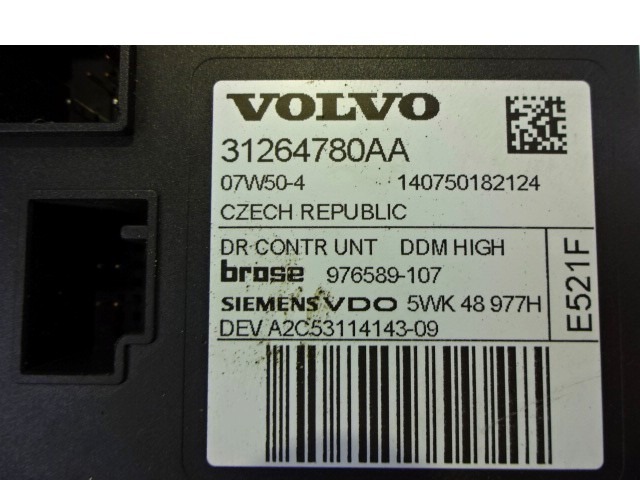 MOTOR DEL PARABRISAS DE LA PUERTA DELANTERA. OEM N. 31264780AA PIEZAS DE COCHES USADOS VOLVO V50 (DAL 06/2007) DIESEL DESPLAZAMIENTO 20 ANOS 2008