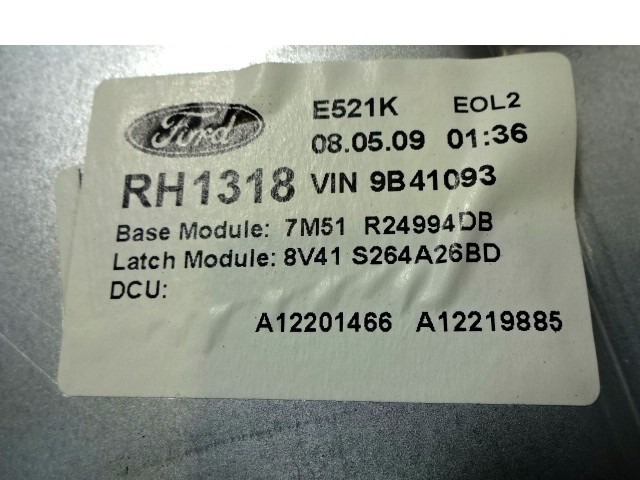 MECANISMO DE LA VENTANA DE LA PUERTA TRASERA. OEM N. 7M51R24994DB PIEZAS DE COCHES USADOS FORD KUGA (05/2008 - 2012) DIESEL DESPLAZAMIENTO 20 ANOS 2009