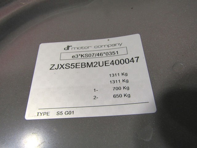 RECUBRIMIENTO FALD?N OEM N.  PIEZAS DE COCHES USADOS DR ZERO (DAL 2015)BENZINA/GPL DESPLAZAMIENTO 10 ANOS 2015