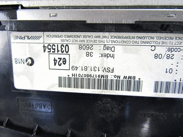 RECAMBIOS RADIO-NAVEGACI?N OEM N. 9185536 PIEZAS DE COCHES USADOS BMW SERIE 3 BER/SW/COUPE/CABRIO E90/E91/E92/E93 (2005 - 08/2008) DIESEL DESPLAZAMIENTO 30 ANOS 2008