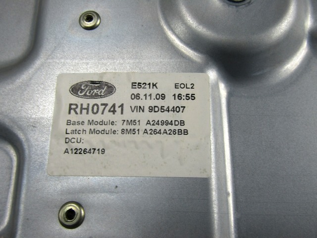 MECANISMO DE LA VENTANA DE LA PUERTA TRASERA. OEM N. 7M51-A24994-DB PIEZAS DE COCHES USADOS FORD FOCUS BER/SW (2008 - 2011) DIESEL DESPLAZAMIENTO 16 ANOS 2010