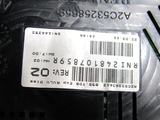 CUADRO DE INSTRUMENTOS OEM N. 248107859R PIEZAS DE COCHES USADOS RENAULT MEGANE MK3 BER/SPORTOUR/ESTATE (2009 - 2015) DIESEL DESPLAZAMIENTO 15 ANOS 2011