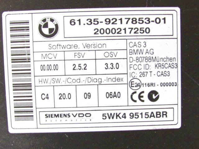 KIT ACCENSIONE AVVIAMENTO OEM N. 58252 KIT ACCENSIONE AVVIAMENTO PIEZAS DE COCHES USADOS BMW SERIE 1 BER/COUPE/CABRIO E81/E82/E87/E88 LCI RESTYLING (2007 - 2013) DIESEL DESPLAZAMIENTO 20 ANOS 2010