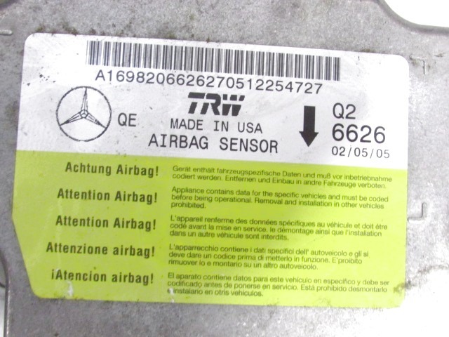 KIT AIRBAG COMPLETA OEM N. A1698206626 PIEZAS DE COCHES USADOS MERCEDES CLASSE A W169 5P C169 3P (2004 - 04/2008) BENZINA DESPLAZAMIENTO 15 ANOS 2005