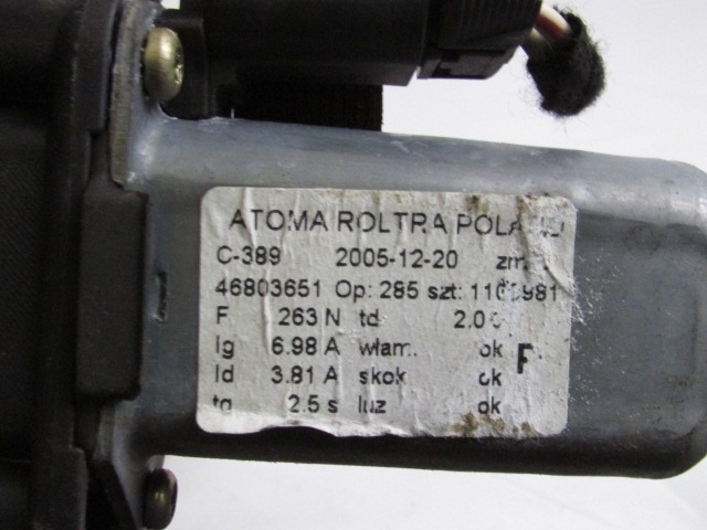 MOTOR DEL PARABRISAS DE LA PUERTA DELANTERA. OEM N. 17640 MOTORINO ALZACRISTALLO PORTA ANTERIORE PIEZAS DE COCHES USADOS FIAT PANDA 169 (2003 - 08/2009) DIESEL DESPLAZAMIENTO 13 ANOS 2006