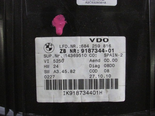 CUADRO DE INSTRUMENTOS OEM N. 9187344 PIEZAS DE COCHES USADOS BMW SERIE 3 BER/SW/COUPE/CABRIO E90/E91/E92/E93 LCI RESTYLING (09/2008 - 2012) DIESEL DESPLAZAMIENTO 20 ANOS 2010