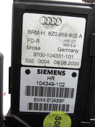 MOTOR DE LA VENTANA DE LA PUERTA TRASERA OEM N. 13360 MOTORINO ALZACRISTALLO PORTA POSTERIORE PIEZAS DE COCHES USADOS AUDI A2 8Z0 (1999 - 2005)BENZINA DESPLAZAMIENTO 14 ANOS 2000