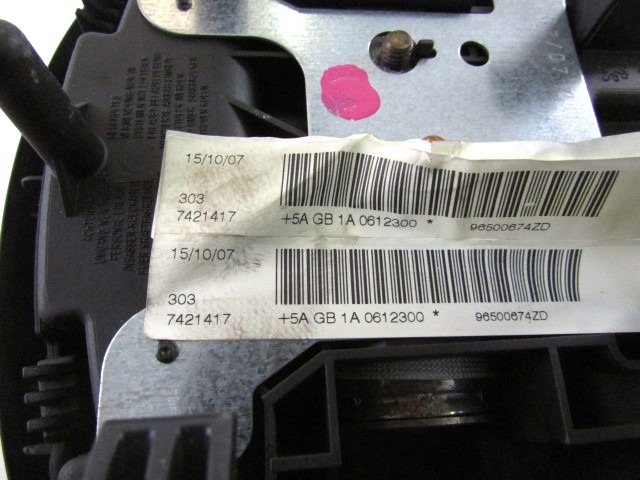 M?DULO AIRBAG LADO DEL CONDUCTOR OEM N. 96500674ZD PIEZAS DE COCHES USADOS PEUGEOT 207 / 207 CC WA WC WK (2006 - 05/2009) DIESEL DESPLAZAMIENTO 14 ANOS 2008