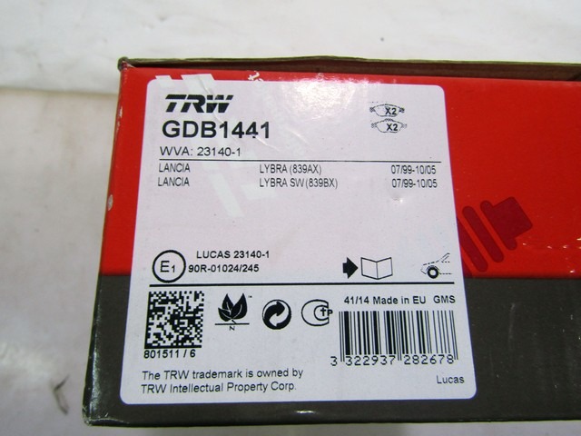 KIT DE LA PASTILLAS DE FRENO OEM N. 9948337 PIEZAS DE COCHES USADOS LANCIA LYBRA BER/SW (1999 - 2006) BENZINA DESPLAZAMIENTO 16 ANOS 2001