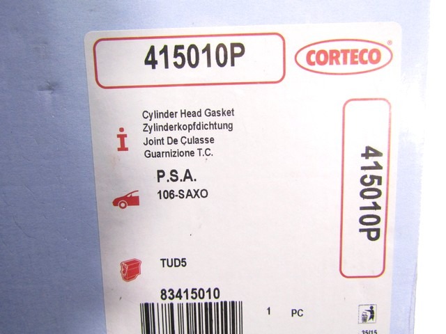 JUNTA DE CABEZA OEM N. 0209AA PIEZAS DE COCHES USADOS PEUGEOT 106 (1996 - 2004) DIESEL DESPLAZAMIENTO 15 ANOS 1996