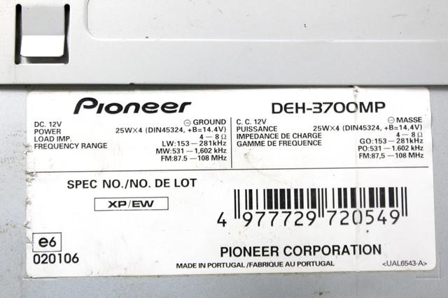 DEH-3700MP AUTORADIO AFTERMARKET PIONEER AUDI A2 1.4 D 55KW 5M 5P (2001) RICAMBIO USATO (NON FORNIAMO CODICE AUTORADIO, MA SOLO NUMERO DI TELAIO VEICOLO)