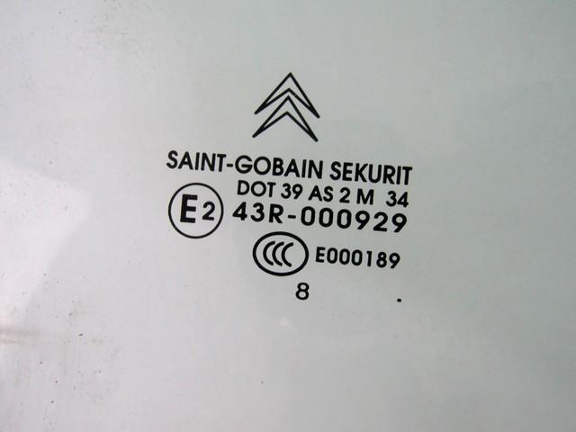 9202P0 VETRO SCENDETE PORTA ANTERIORE DESTRA CITROEN C4 1.6 D 66KW 5M 5P (2009) RICAMBIO USATO 