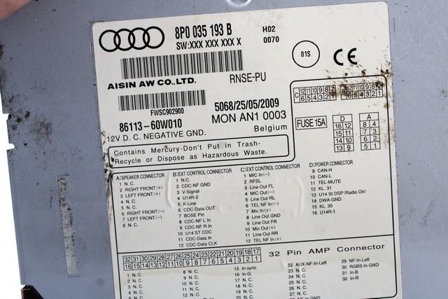 8P0035193B AUTORADIO SISTEMA DI NAVIGAZIONE SATELLITARE NAVIGATION PLUS AUDI A3 CABRIOLET 2.0 D 103KW AUT 2P (2009) RICAMBIO USATO