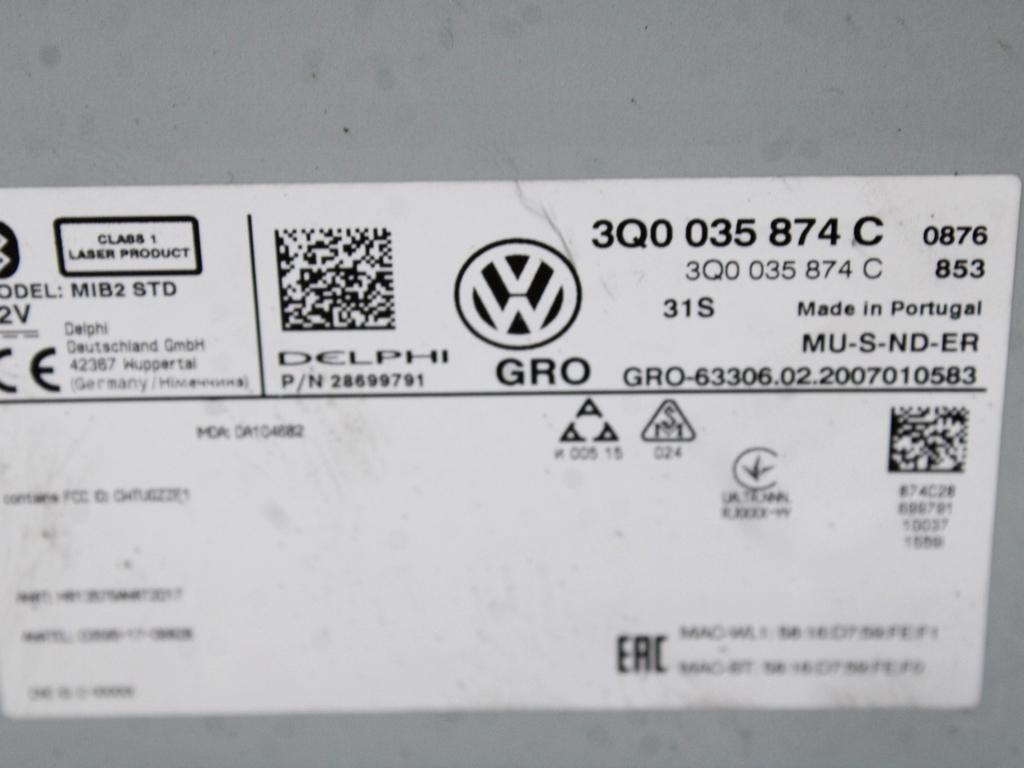 3Q0035874C CENTRALINA SISTEMA MULTIMEDIALE VOLKSWAGEN TROC 1.6 D 85KW 6M 5P (2020) RICAMBIO USATO LETTORE SCHEDE SD