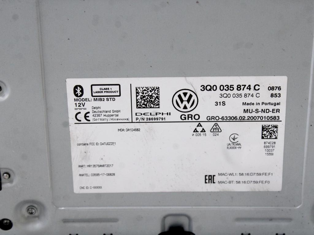 3Q0035874C CENTRALINA SISTEMA MULTIMEDIALE VOLKSWAGEN TROC 1.6 D 85KW 6M 5P (2020) RICAMBIO USATO LETTORE SCHEDE SD