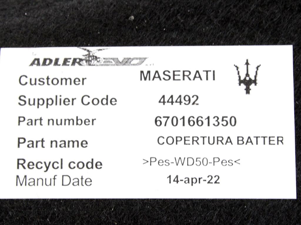 670166135 MOQUETTE RIVESTIMENTO BATTERIA MASERATI GHIBLI 3.0 B 5P AUT (2021) RICAMBIO USATO