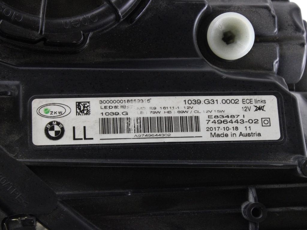 63117461885 FARO FANALE ANTERIORE SINISTRO LED BMW SERIE 6 GT 630D G32 3.0 D 195KW (2017) RICAMBIO USATO LEGGERI GRAFFI