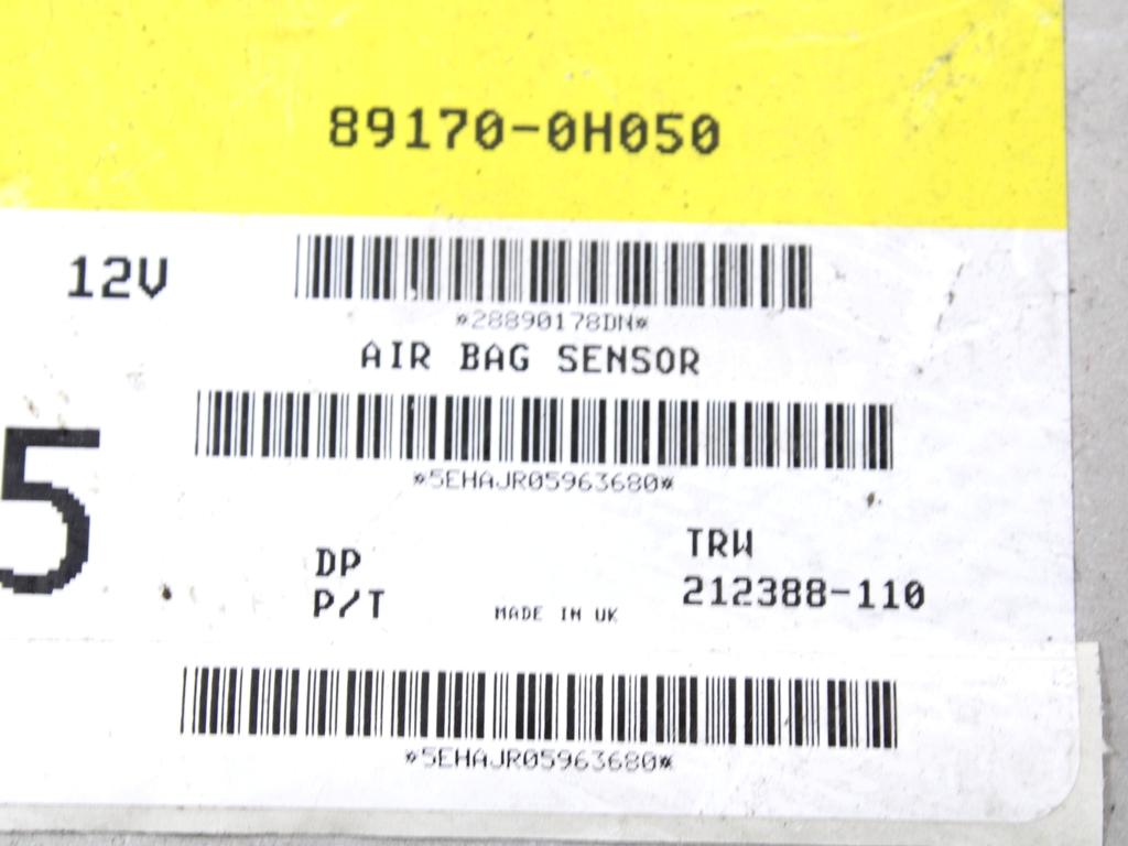 89170-0H050 KIT AIRBAG CITROEN C1 1.0 B 50KW 5M 5P (2009) RICAMBIO USATO CON CENTRALINA AIRBAG, AIRBAG VOLANTE GUIDATORE, AIRBAG PASSEGGERO 4112HV 8216JW