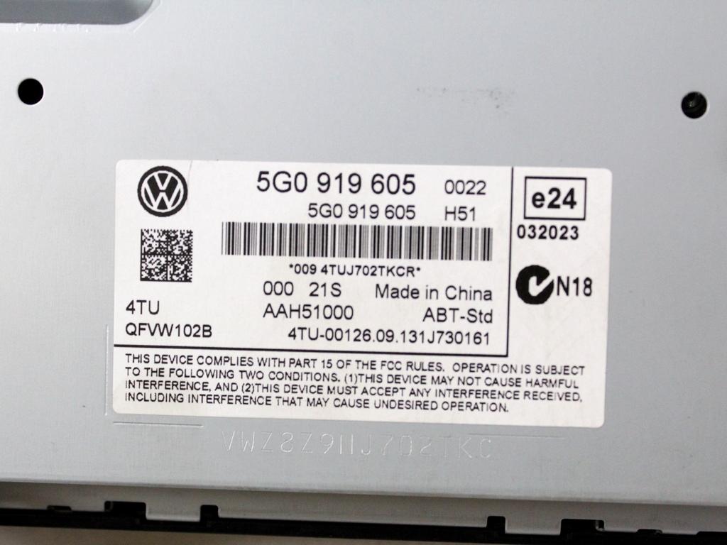 5G0919605 DISPLAY SISTEMA MULTIMEDIALE VOLKSWAGEN GOLF 7 1.2 B 63KW 5M 5P (2014) RICAMBIO USATO