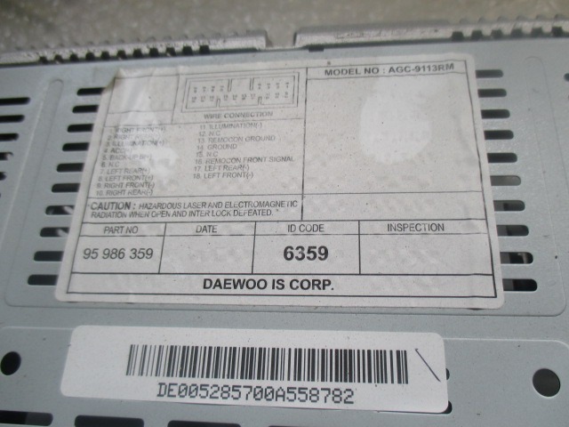 CHEVROLET SPARK 1.2 LT BENZ 5M 5P 60KW (2011) RADIO RADIO DE REEMPLAZO (NO PROPORCIONAR C?DIGO RADIO) 95986359