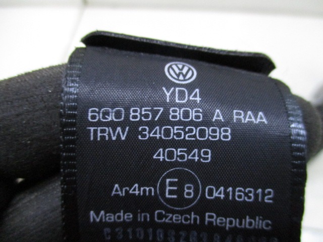 CINTUR?N DE SEGURIDAD OEM N. 6Q0857806 PIEZAS DE COCHES USADOS VOLKSWAGEN POLO (2005 - 10/2009) BENZINA DESPLAZAMIENTO 14 ANOS 2008