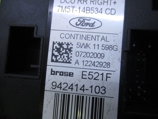 MOTOR DE LA VENTANA DE LA PUERTA TRASERA OEM N. 7M5T-14B534 PIEZAS DE COCHES USADOS FORD FOCUS BER/SW (2008 - 2011) BENZINA/GPL DESPLAZAMIENTO 20 ANOS 2009